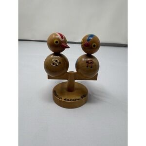 Vintage Hand Painted Wooden Birds Perch Stand Salt & Pepper Retro MCM Unique